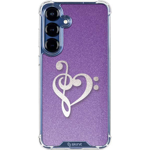 Purple Glitter Musical Heart Galaxy S25 Clear Case