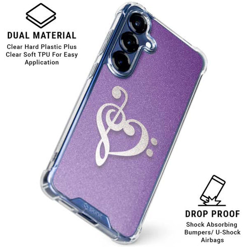 Purple Glitter Musical Heart Galaxy S25 Clear Case