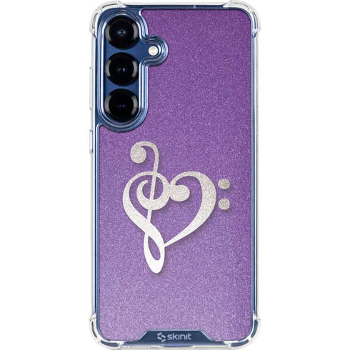 Purple Glitter Musical Heart Galaxy S25 Plus Clear Case