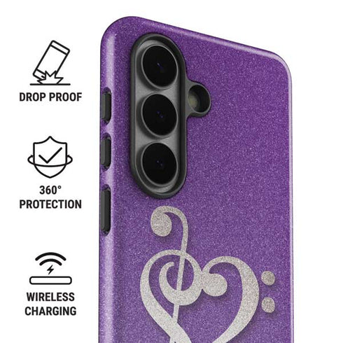 Purple Glitter Musical Heart Galaxy S26 Impact Case