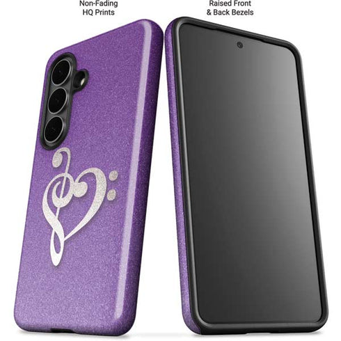 Purple Glitter Musical Heart Galaxy S26 Plus Impact Case