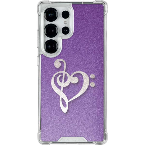 Purple Glitter Musical Heart Galaxy S26 Ultra Clear Case