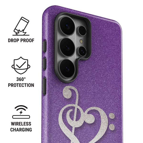 Purple Glitter Musical Heart Galaxy S26 Ultra Impact Case