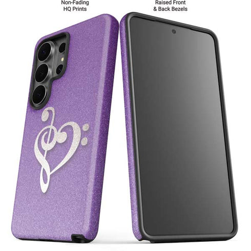 Purple Glitter Musical Heart Galaxy S26 Ultra Impact Case