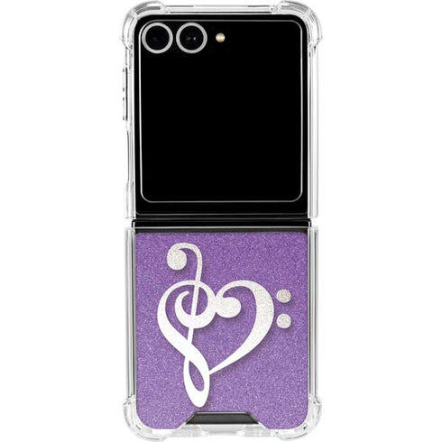 Purple Glitter Musical Heart Galaxy Z Flip7 Clear Case