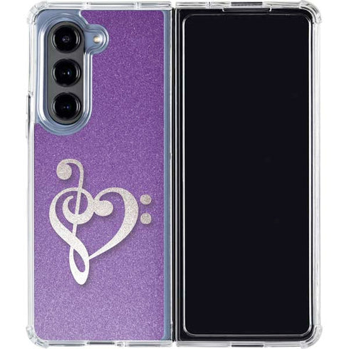 Purple Glitter Musical Heart Galaxy Z Fold5 5G Clear Case