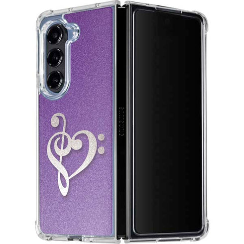 Purple Glitter Musical Heart Galaxy Z Fold5 5G Clear Case