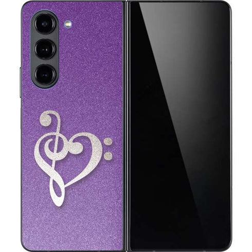 Purple Glitter Musical Heart Galaxy Z Fold5 5G Skin