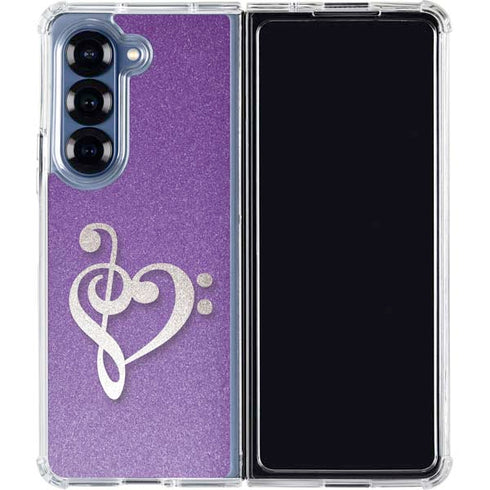 Purple Glitter Musical Heart Galaxy Z Fold6 Clear Case