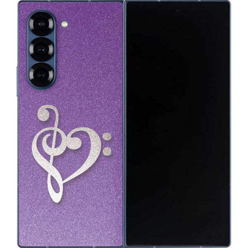Purple Glitter Musical Heart Galaxy Z Fold6 Skin