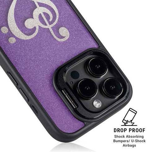 Purple Glitter Musical Heart iPhone 13 Pro Kickstand Case