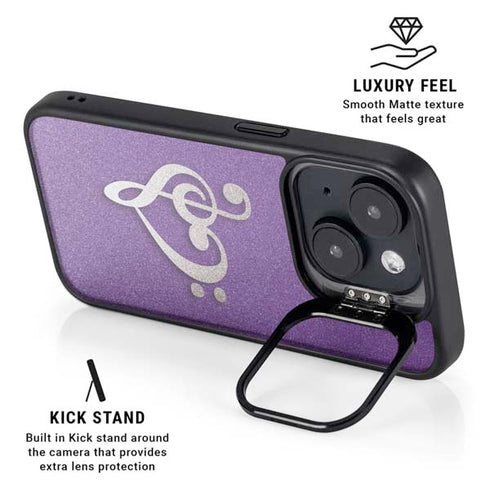 Purple Glitter Musical Heart iPhone 14 Kickstand Case