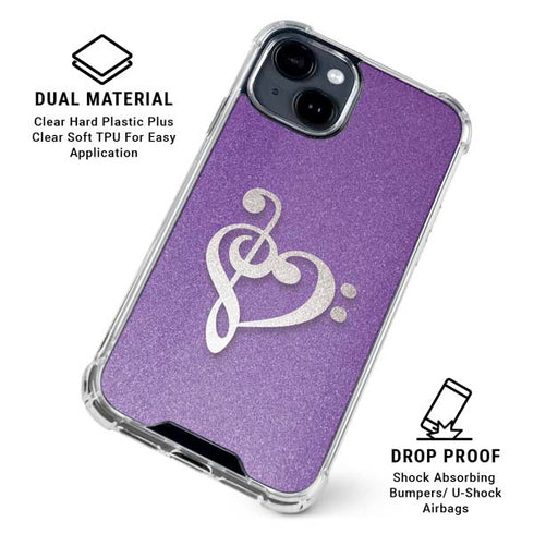Purple Glitter Musical Heart iPhone 15 Clear Case