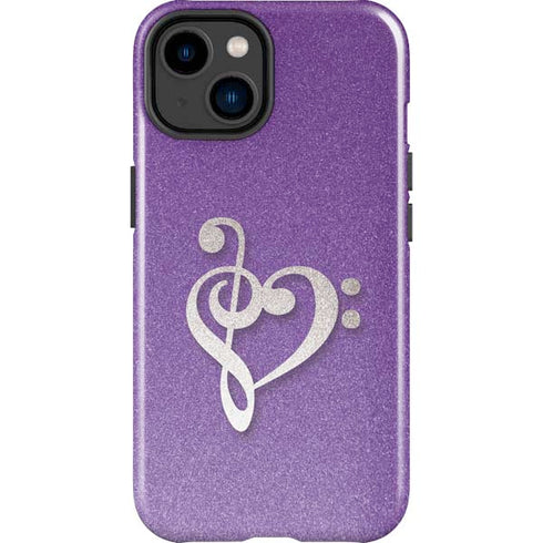 Purple Glitter Musical Heart iPhone 15 Impact Case