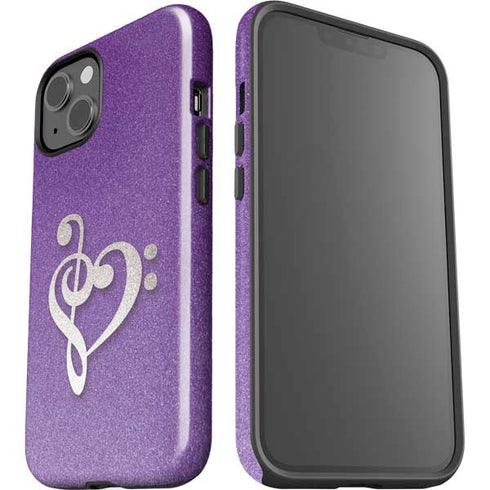 Purple Glitter Musical Heart iPhone 15 Impact Case