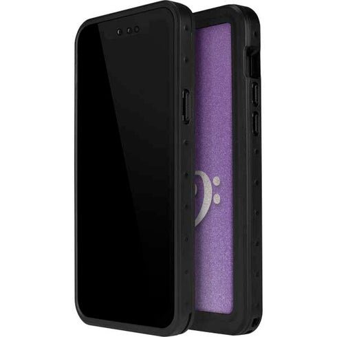 Purple Glitter Musical Heart iPhone 15 Plus Waterproof Case