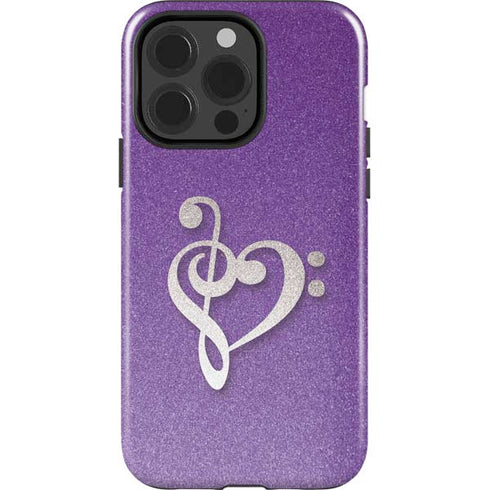 Purple Glitter Musical Heart iPhone 15 Pro Impact Case