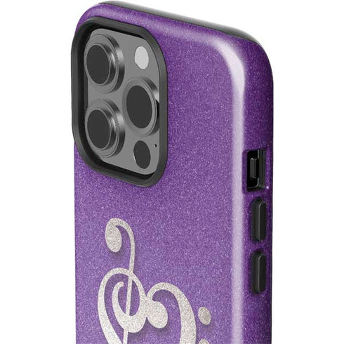 Purple Glitter Musical Heart iPhone 15 Pro Impact Case