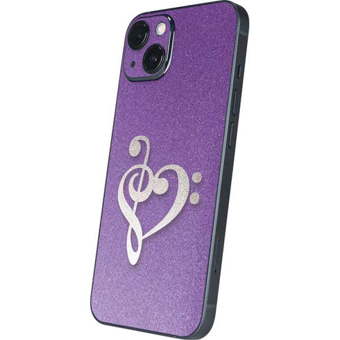 Purple Glitter Musical Heart iPhone 15 Skin