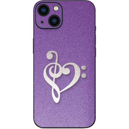 Purple Glitter Musical Heart iPhone 15 Skin