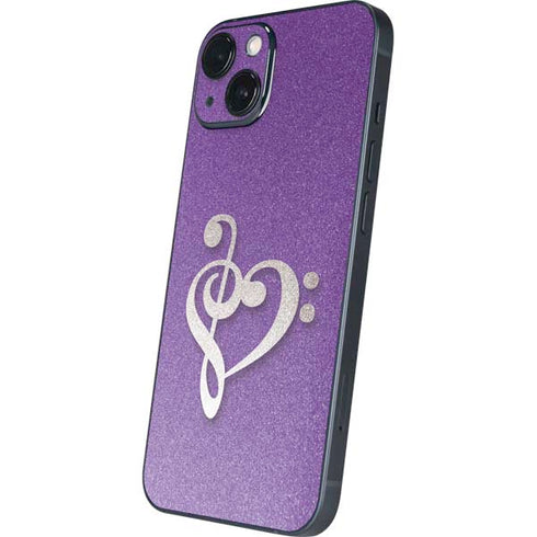 Purple Glitter Musical Heart iPhone 15 Skin