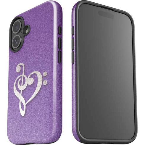 Purple Glitter Musical Heart iPhone 16 Impact Case
