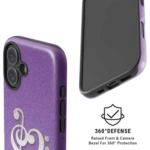 Purple Glitter Musical Heart iPhone 16 Magsafe Impact Case
