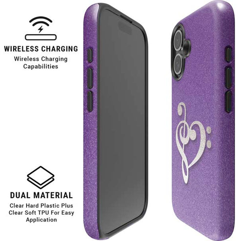 Purple Glitter Musical Heart iPhone 16 Magsafe Impact Case