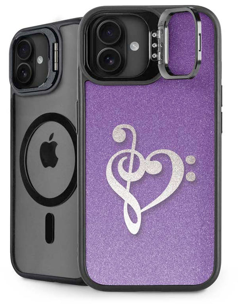 Purple Glitter Musical Heart iPhone 16 Plus Kickstand Case