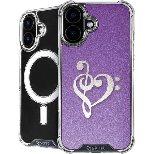 Purple Glitter Musical Heart iPhone 16 Plus MagSafe Case