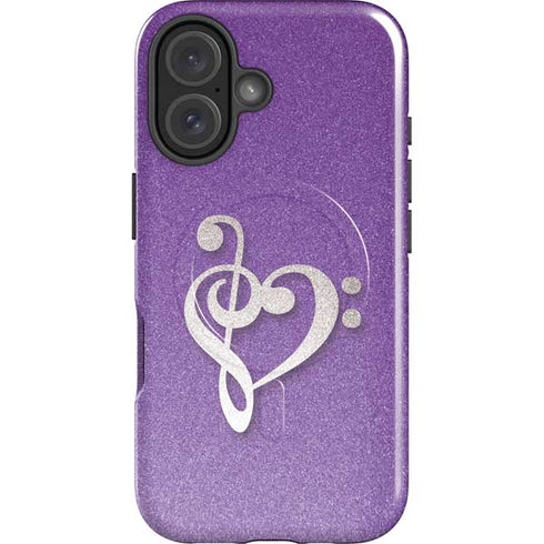 Purple Glitter Musical Heart iPhone 16 Plus Magsafe Impact Case