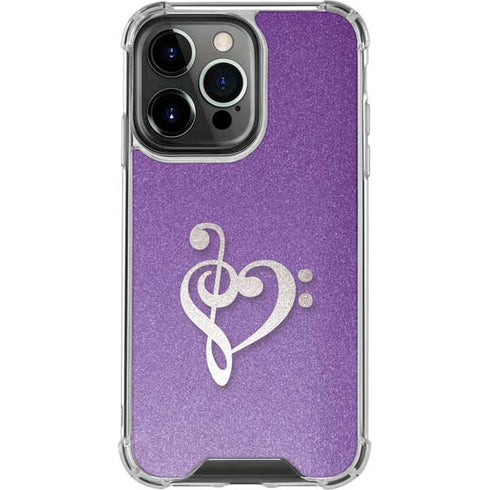 Purple Glitter Musical Heart iPhone 16 Pro Clear Case
