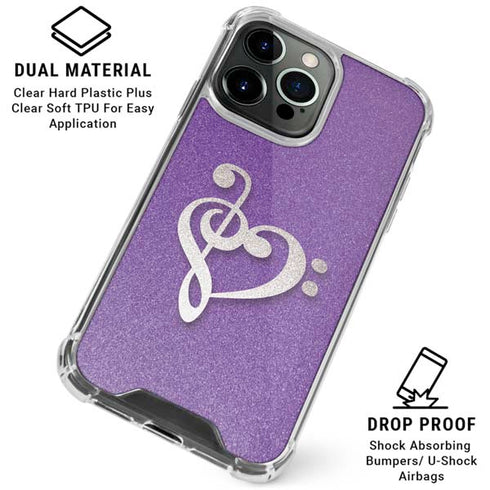 Purple Glitter Musical Heart iPhone 16 Pro Clear Case