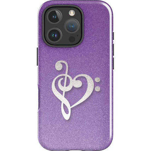 Purple Glitter Musical Heart iPhone 16 Pro Impact Case