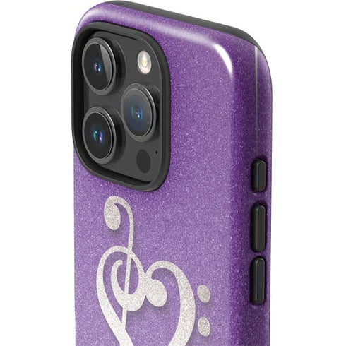 Purple Glitter Musical Heart iPhone 16 Pro Impact Case