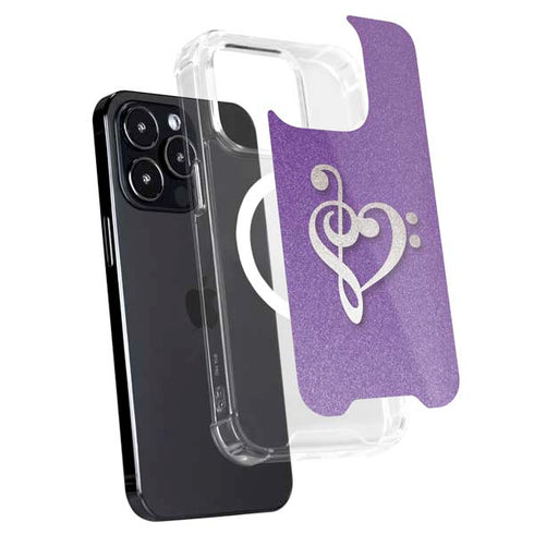 Purple Glitter Musical Heart iPhone 16 Pro MagSafe Case