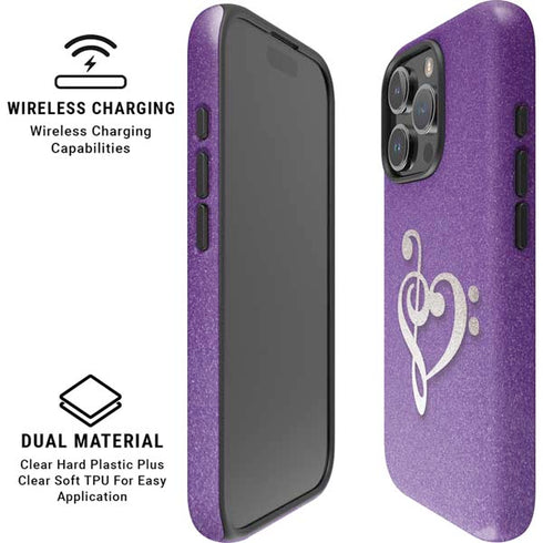 Purple Glitter Musical Heart iPhone 16 Pro Magsafe Impact Case