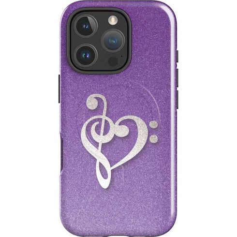 Purple Glitter Musical Heart iPhone 16 Pro Max Magsafe Impact Case