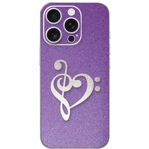 Purple Glitter Musical Heart iPhone 16 Pro Skin