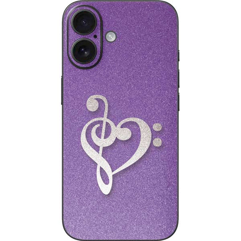 Purple Glitter Musical Heart iPhone 16 Skin