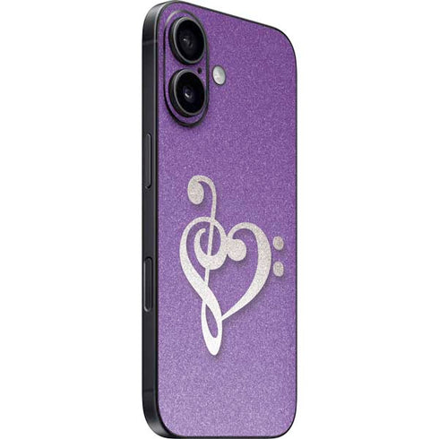 Purple Glitter Musical Heart iPhone 16 Skin