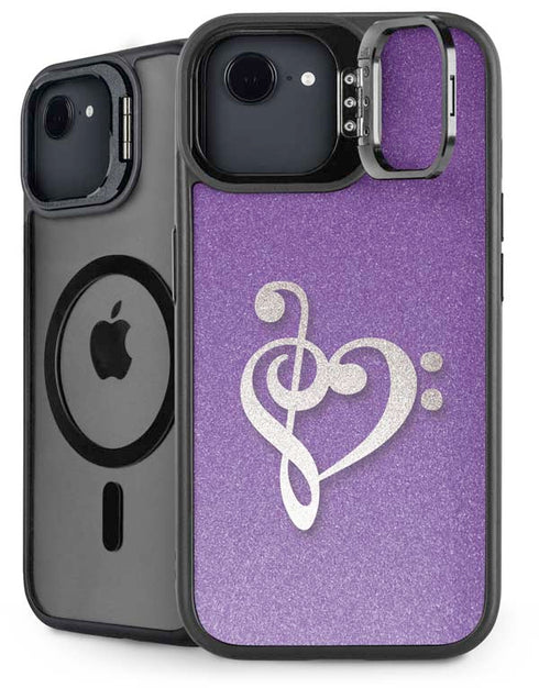 Purple Glitter Musical Heart iPhone 16e Kickstand Case
