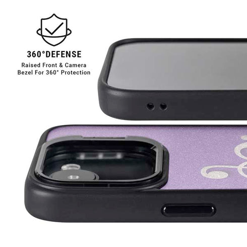 Purple Glitter Musical Heart iPhone 16e Kickstand Case