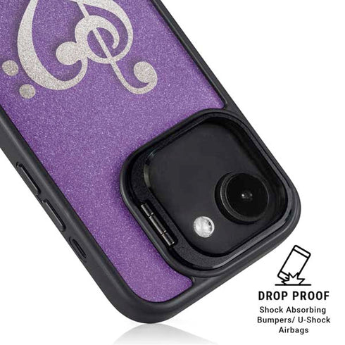 Purple Glitter Musical Heart iPhone 16e Kickstand Case