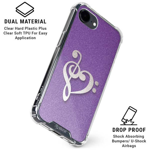 Purple Glitter Musical Heart iPhone 16e Clear Case