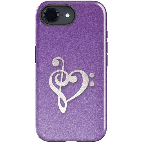 Purple Glitter Musical Heart iPhone 16e Impact Case