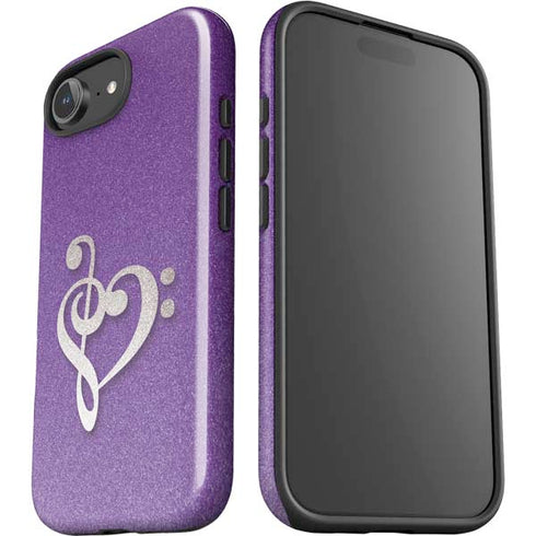 Purple Glitter Musical Heart iPhone 16e Impact Case