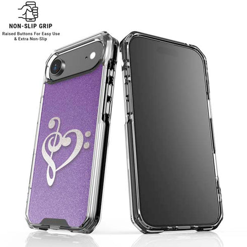 Purple Glitter Musical Heart iPhone 17 Air Clear Case