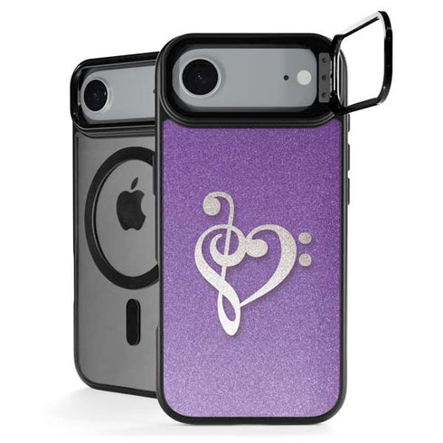 Purple Glitter Musical Heart iPhone 17 Air Kickstand Case