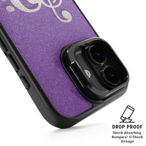 Purple Glitter Musical Heart iPhone 17 Kickstand Case